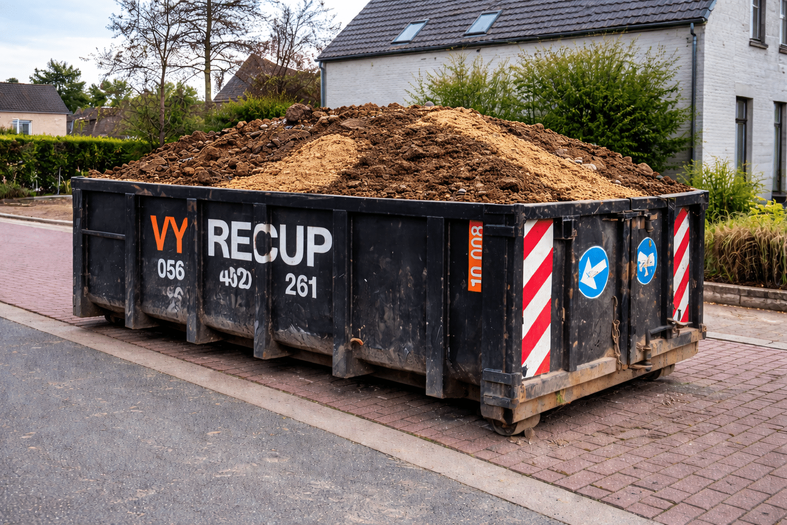 container gevuld met aarde en zand 2